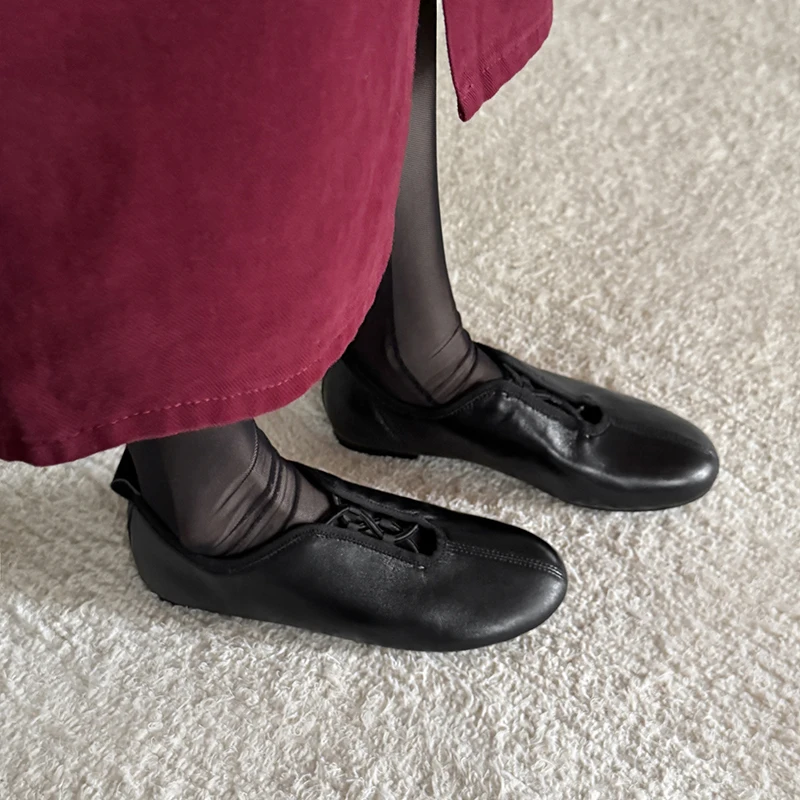 Vrouw zachte flats schapenvacht handgemaakte loafers basisstijl ronde neus platte schoenen slip op lente herfst gezellige zachte werkloafers