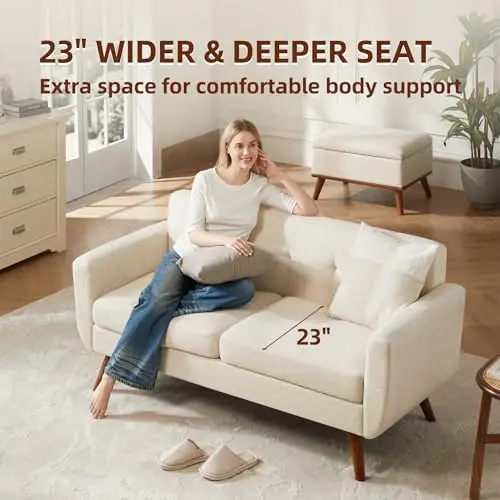 65' Beige Button Tufted Loveseat Sofa, Modern Living Room Couch