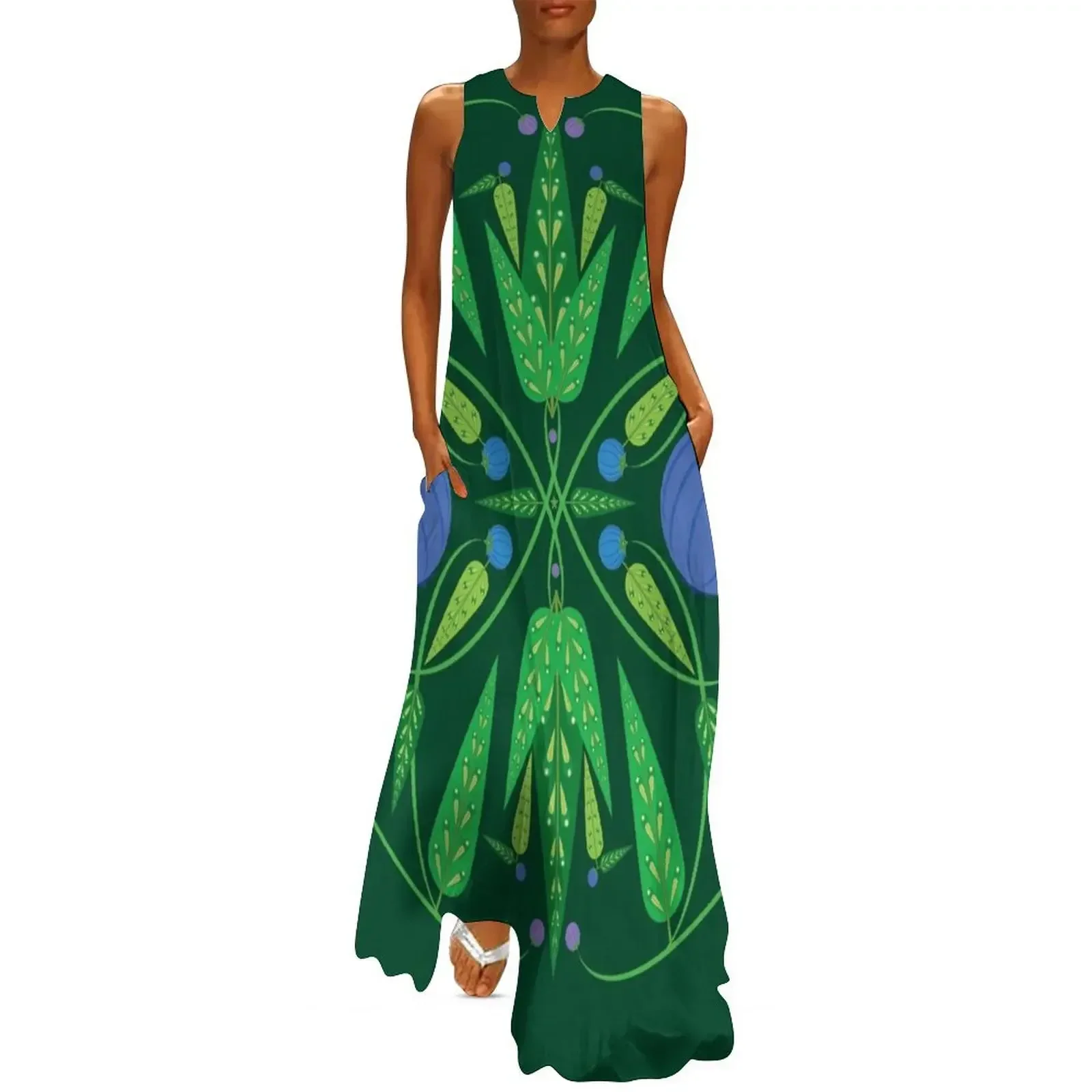 

Guardian Of The Blueberries - Dark Green Long Dress Women's skirt Summer skirt Dress