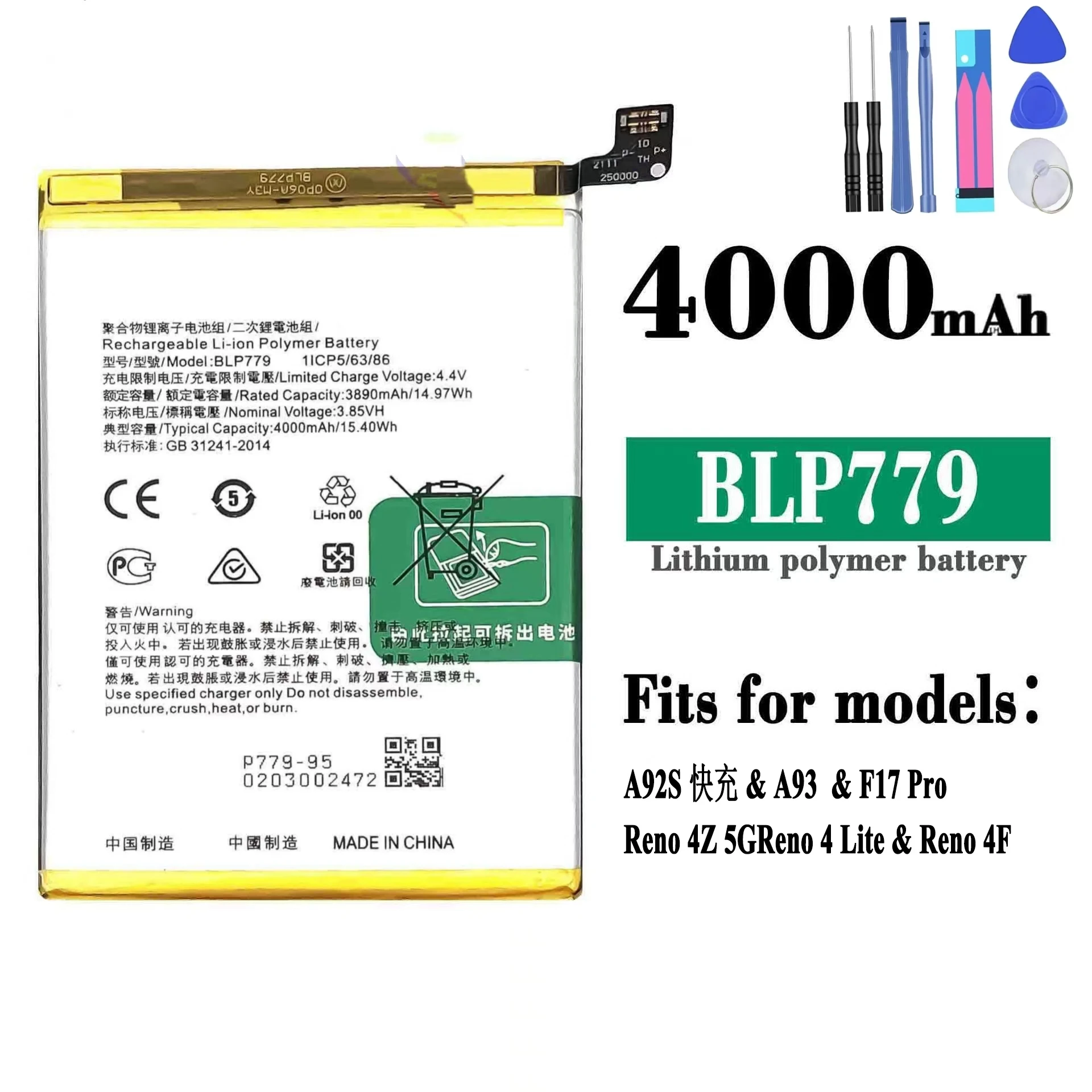 For OPPO A92S /A93/F17 Pro/Reno 4Z BLP779 original high capacity fast charging battery, mobile phone battery replacement, send t