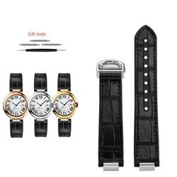 For Cartier Blue Balloon W69012Z4 cowhide rubber bottom strap with Steel Endlink raised mouth men women folding buckle Watchband