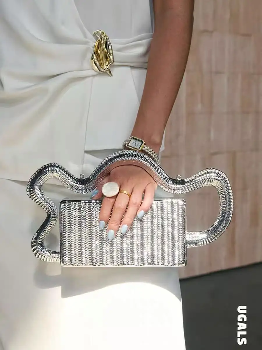 

Fashion Acrylic Handheld Women Handbag Luxury Mirror Straped Wave Banquet Bag Wedding Party Clutch Purse Shoulder Crossbody Bag