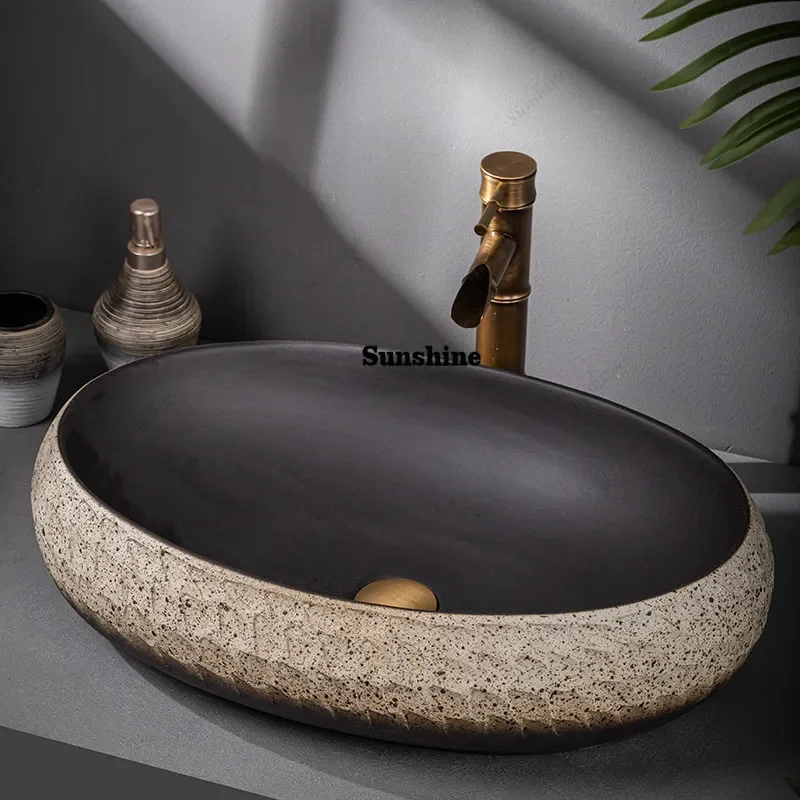 Ceramic art retro wash basin household bathroom wash basin Chinese single basinTJ