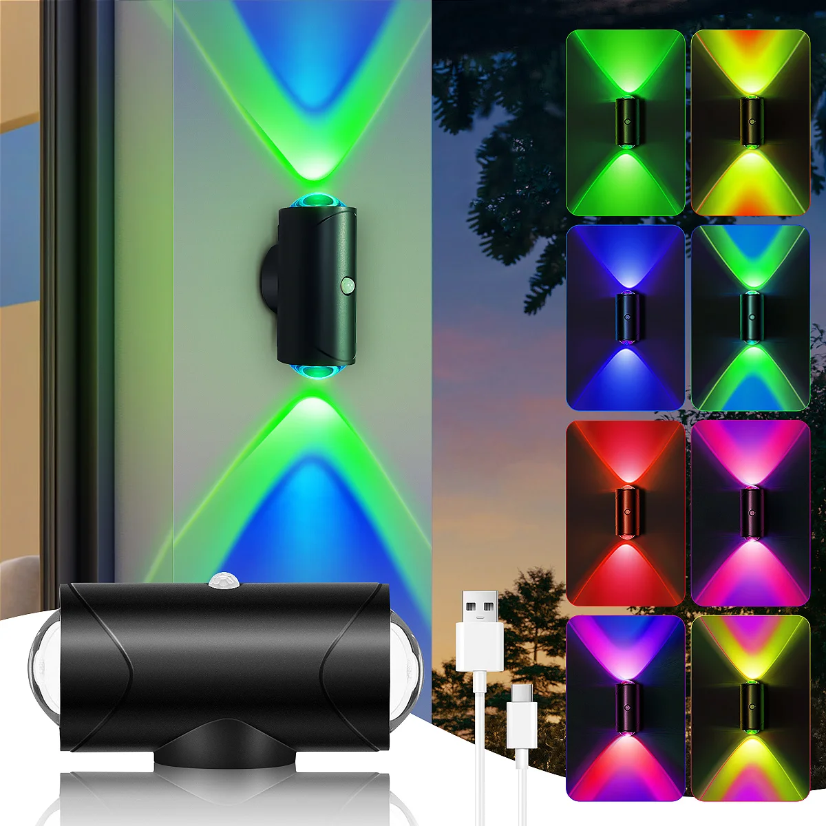 LED Motion Sensor Night Light, Color Changing, Dual Head Design,1500mAh Rechargeable Wireless Magnetic Wall Lamp for Bedroom
