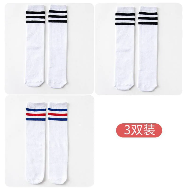 1/2/3Pairs Kinder Mädchen Kniehohe Baumwolle Socken Schwarz Weiß Drei-Linie Gestreiften Laufsport socken Fußball Golf Sport Socken – Detail 36