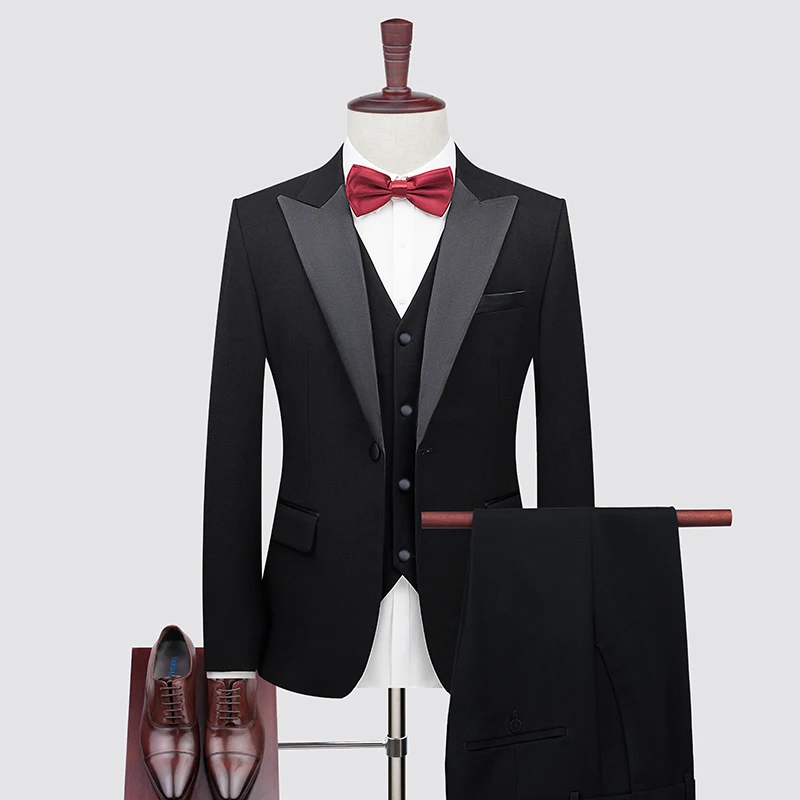 ( Jacket + Vest + Pants ) Luxurious Men's Boutique Fashion Smoking Suit Men's Casual Business Suits Groom Wedding Dress Party