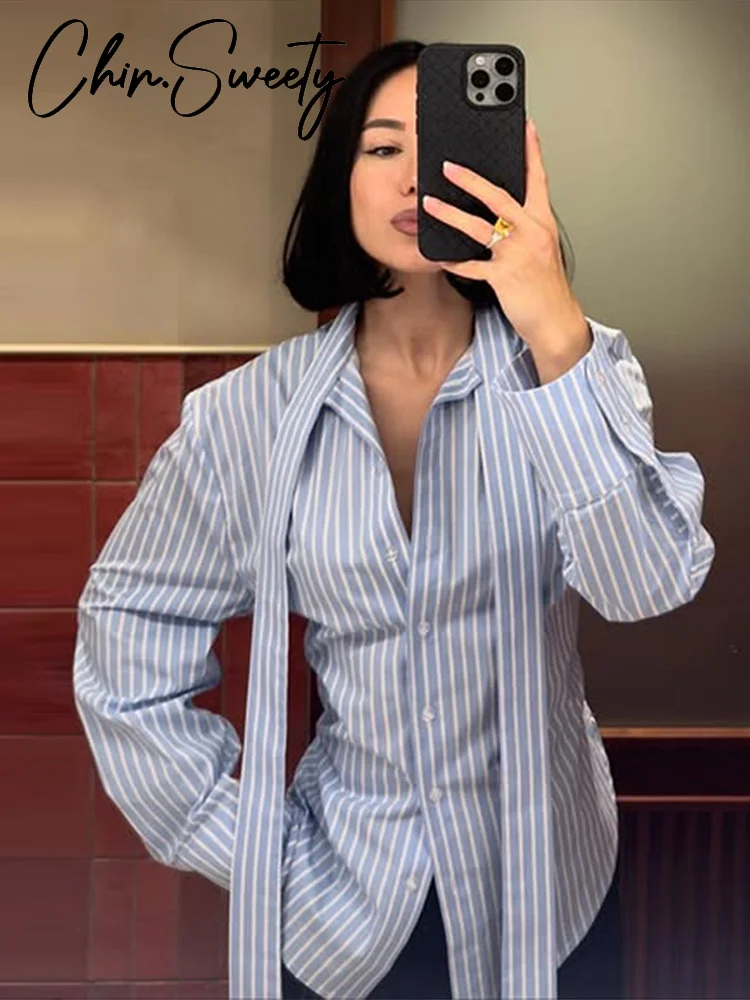 Casual Lace Up frauen Hemd Taille-Geschlossen Volle Hülse Taste Drehen-unten Kragen Dame Bluse 2026 frühling Chic Weibliche Straße Top Neue