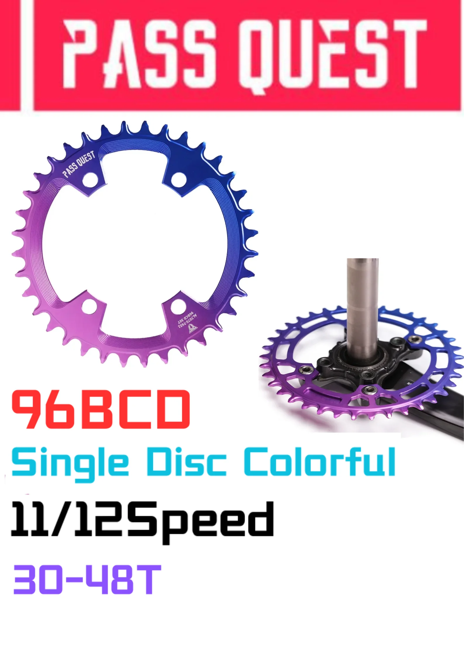 

PASS QUEST Off-Standard 96BCD for MTB 30-48T Narrow Wide Chainring Bicycle Colorful Chainwheel forSHIMANO M7000 M8000 M9000 M902