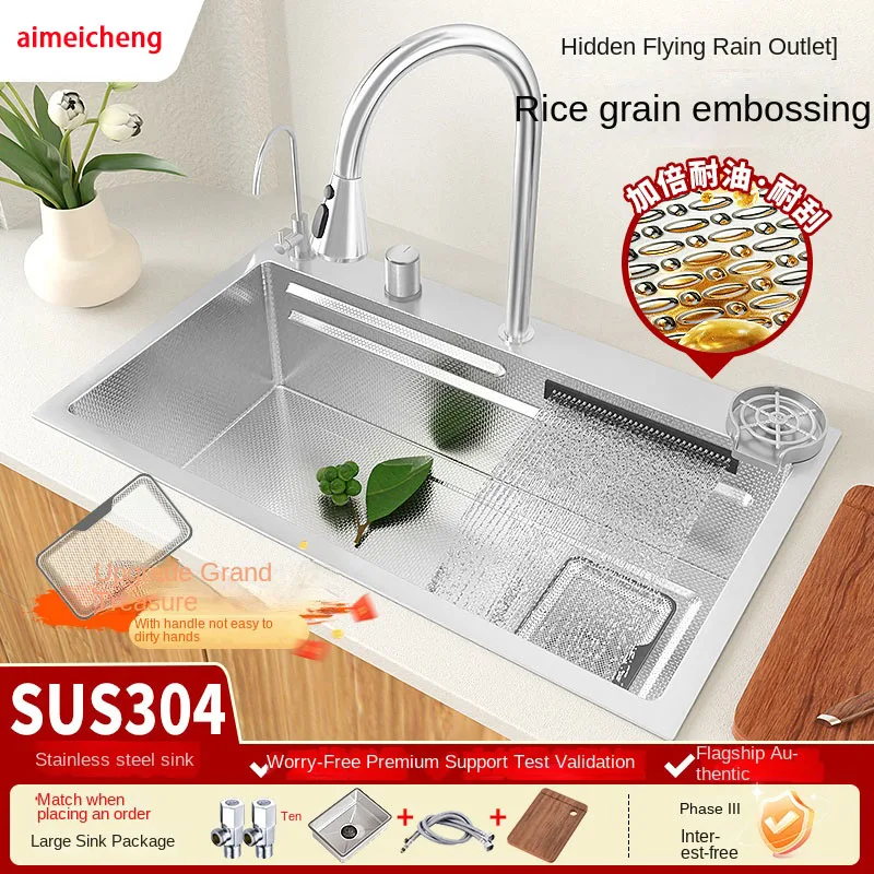 

Handmade Basin Multiple With Accessories Multifunctional Large Capacity kitchen Sink 304 Stainless Steel Single Bowl Thickened