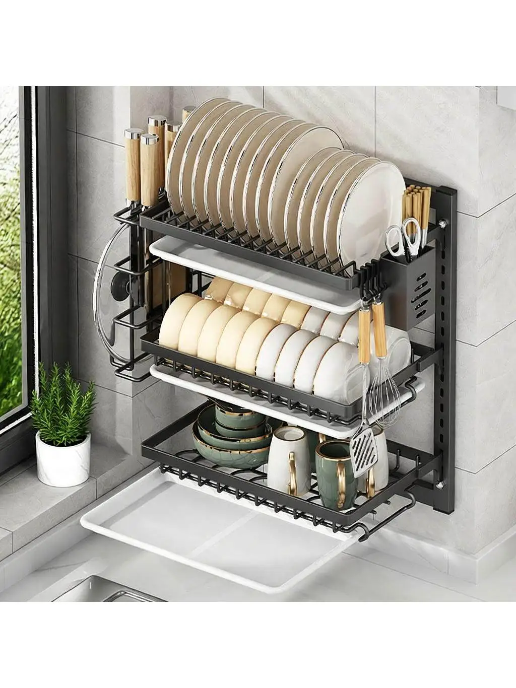kitchen-wall-mounted-multi-layer-rack-dishware-storage-shelf-utensil-organizer-display-stand-carbon-steel-drying-rack