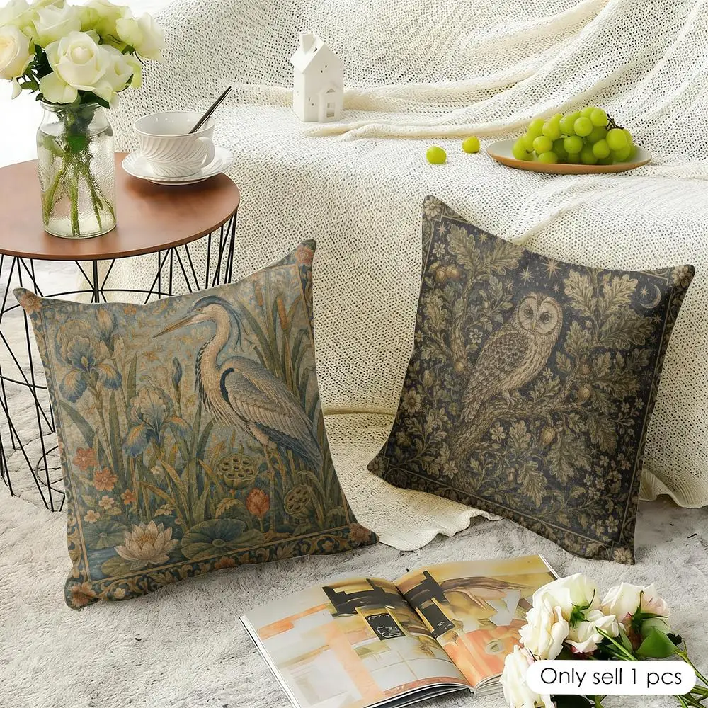William Morris Bird Cushion Cover Natural Linen Organic Fabric Double-Sided Printing Breathable Perfect For Home Decor