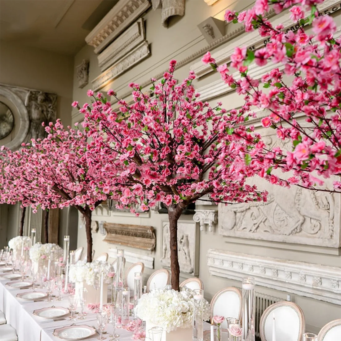 

Pink And White Peach Blossom Artificial Plant Wedding Background Decoration Tree for Event And Party Supplies