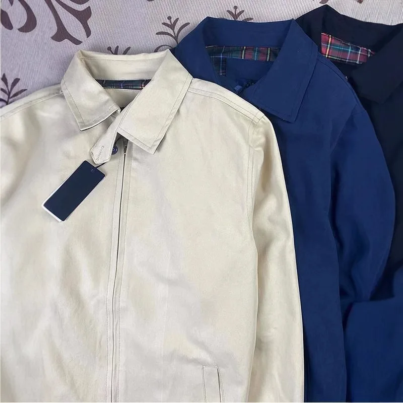 Ralph Xiaoma Chaqueta de algodón con solapa bordada y cremallera para hombre Otoño Invierno Casual Vintage Abrigo con cuello levantado
