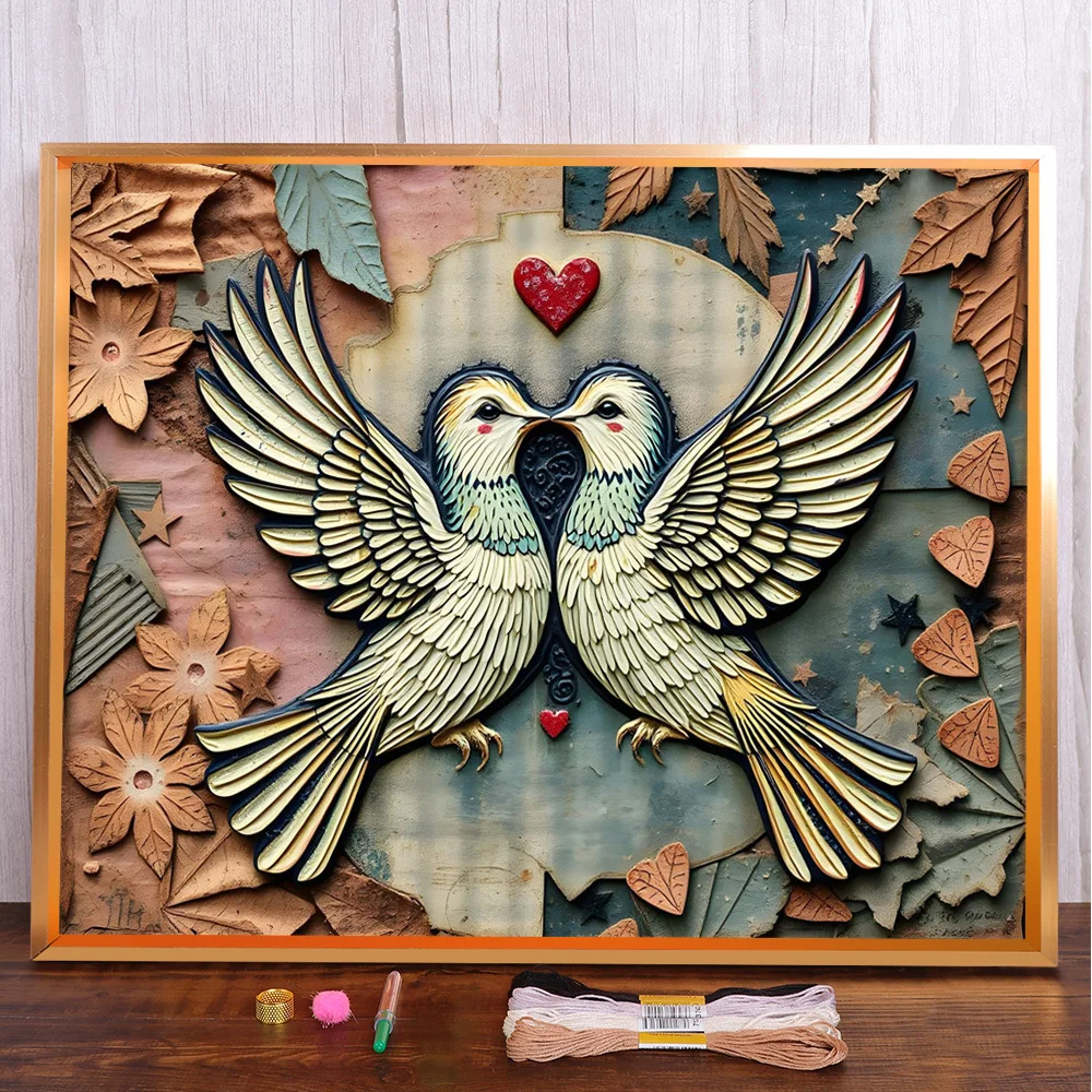 

Bird Pigeon Printed Water-Soluble Canvas Cross-Stitch DIY Embroidery Kit Sewing Painting Hobby Handicraft Mulina Gift Sales