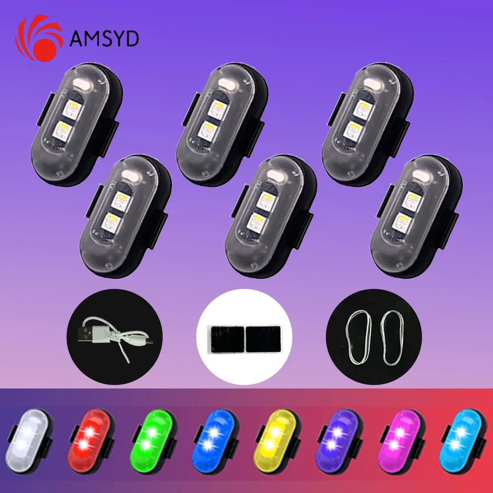 

4/6/8/10PCS LED Strobe Light 7 Colors mini USB Charging Drones Flashing Warning Lights for Car Motorcycle Bicycle Drones RC Boat