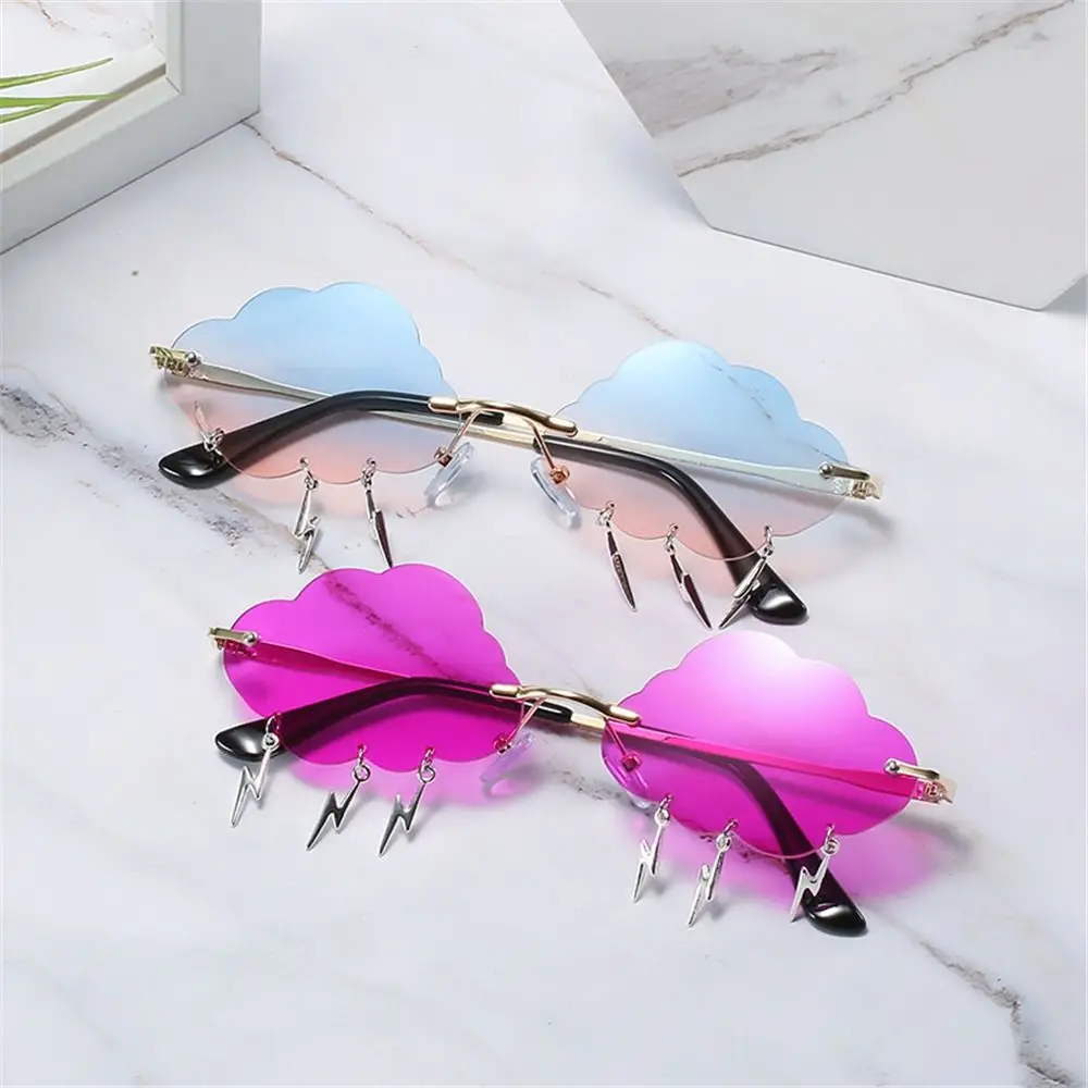 Clouds Lightning Sunglasses Rimless Sunglasses 90s Sun Glasses Party Disco Funny Glasses Retro Sunglasses for Women