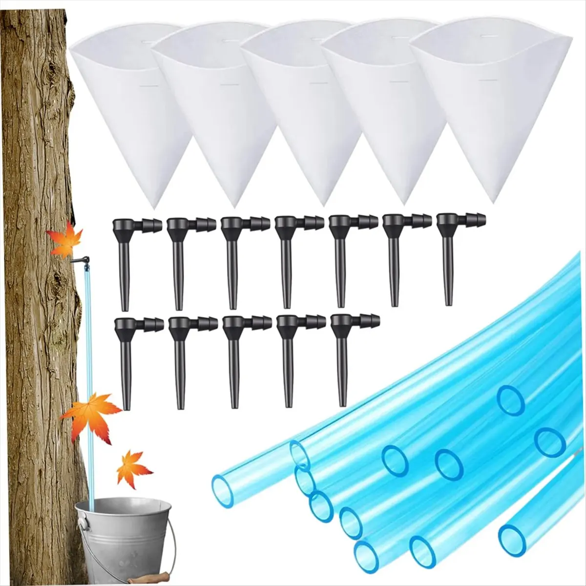 ABNQ Tree Taps for Syrup Maple Syrup Tapping Kit Tree Taps for Syrup Set Includes 12Pcs Maple Syrup Taps, Maple Syrup Filter