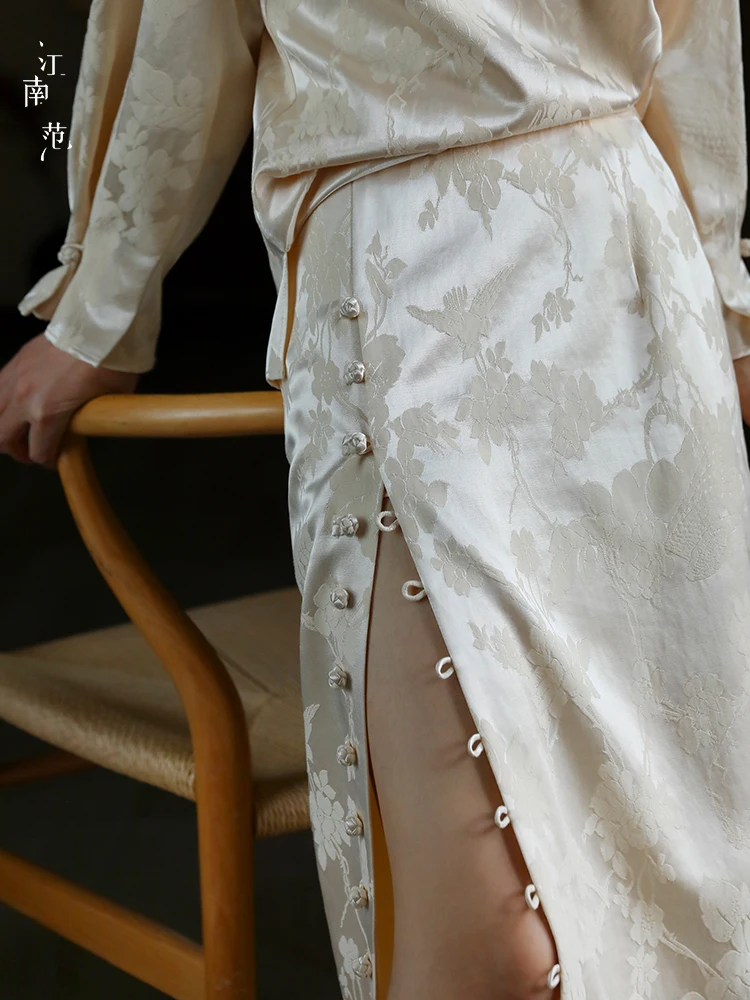 

New Chinese Sle Semi-skirt with Button Design Midi Length Suitable for Hanfu Tang Suit Top Bot Matching Women'...