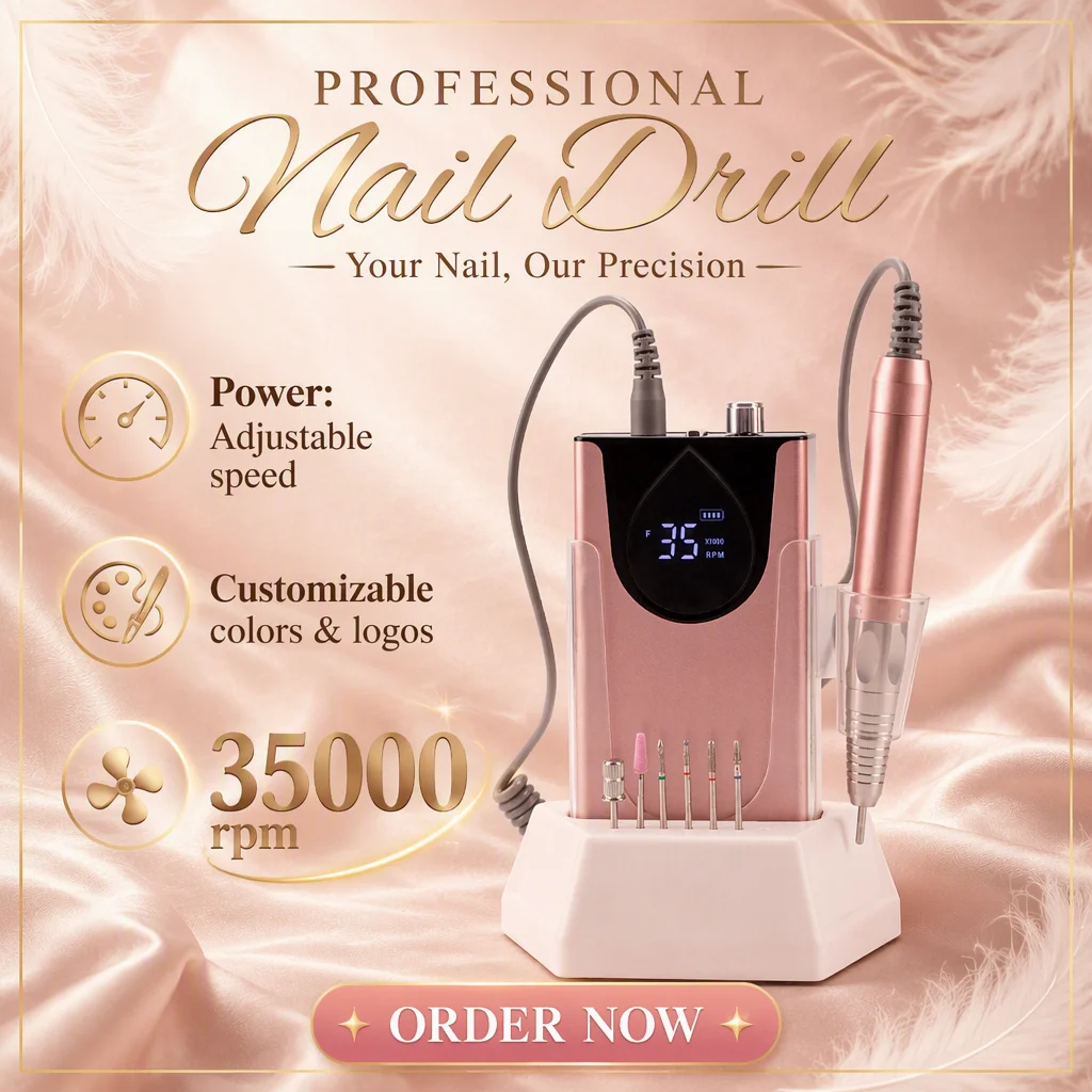 Acetone-resistant Professional Brushless Nail Drill Machine 80W Portable Electric Nail File with Nail Drill Bits Storage Base