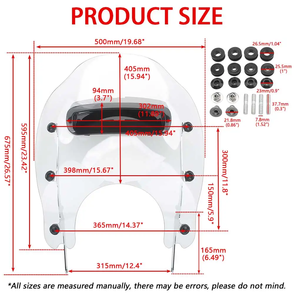 With Hardware Kit Windscreen Wind Deflectors Compatible With Harley Davidson Road King 1994-2025 Chrome Bracket Tea/Somked/Clear