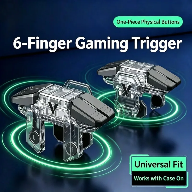 NEW Six Fingers Linkage Gamepad Mobile PUBG Game Trigger L1 R1 ABS Body Alloy Key Mechanical Buttons for 6.0-14.0mm Smart Phone