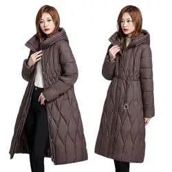 Parka de algodão acolchoado para baixo longo acima do joelho feminino, sobretudo de inverno, jaqueta plus size, 100 kg, 2023