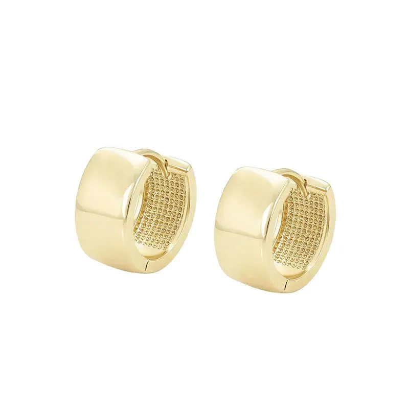 MxGxFam Classical Style Smooth Hoop Earrings For Women Girls 14 k Light Gold Color Eco-Friendly