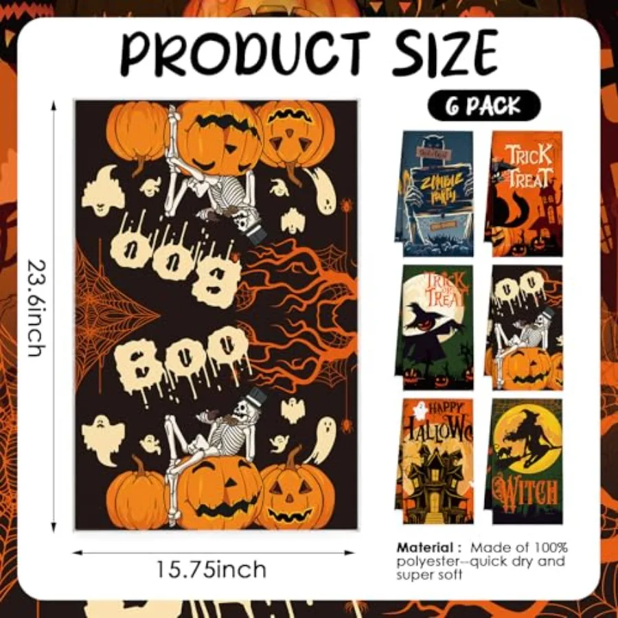 اليقطين شبح هالوين مناشف المطبخ 6 قطعة بو هالوين مناشف الأطباق ماصة خدعة أو علاج منشفة اليد الديكور مجموعة ل H