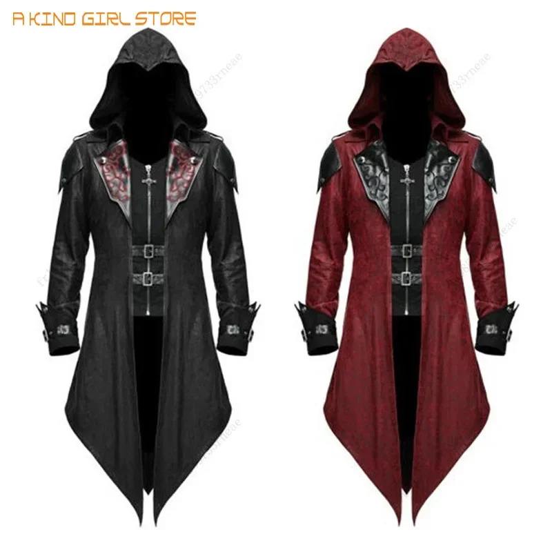 Assassin Cosplay Medieval Man Costume Streetwear Hooded Jackets Outwear Costume Edward Creed Halloween Dress Up Outfit Party