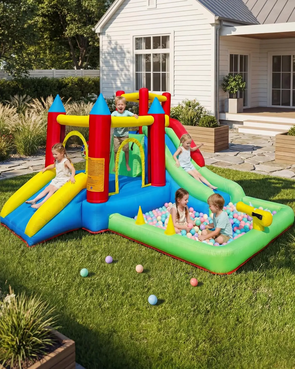 9-in-1 Inflatable Bounce House Water Park with Wet and Dry Water Slide