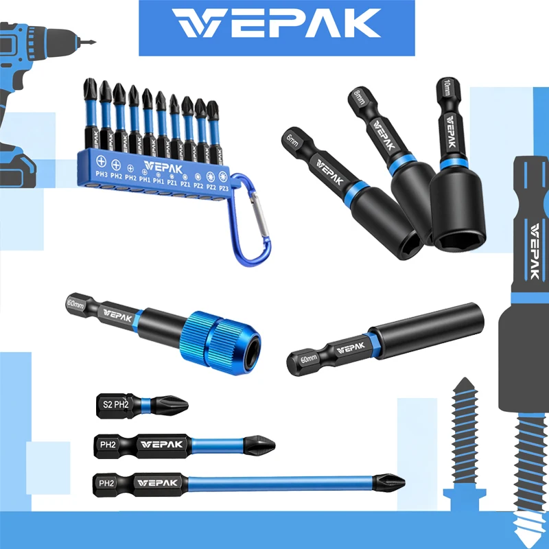 

VEPAK Steel Impact S2 Bits Nut Setters Extension Bars Magnetic Anti-Slip Impact Drill Electric Power Tool Accessories