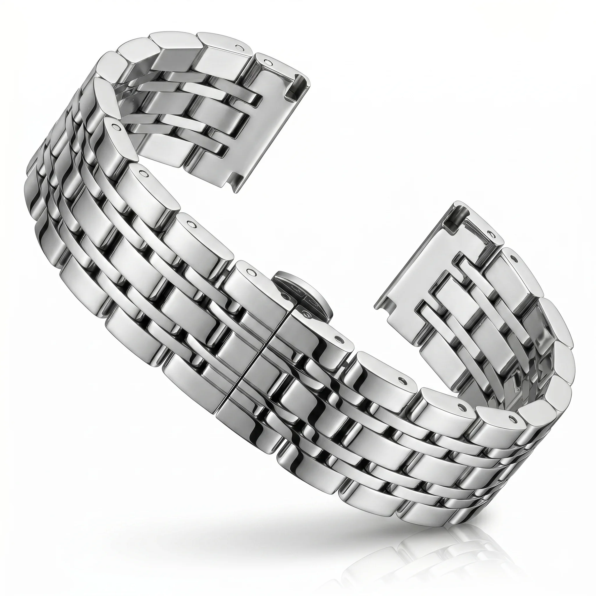 

Solid Stainless Steel Watch Band 18 20 22mm Polished Silver Metal Bracelet Luxury Replacement Strap Men Women