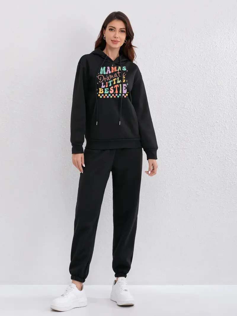 Women's 2-piece monogrammed suit, women's casual knitted fabric hoodie and sports sweatpants, suitable for autumn and winter