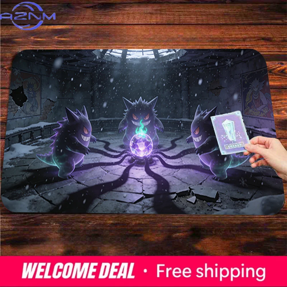 Alfombrilla de Ratón Grande Antideslizante para Juegos Pokemon Gengar Snowy Ruins Ritual, Tapete de Juego TCG