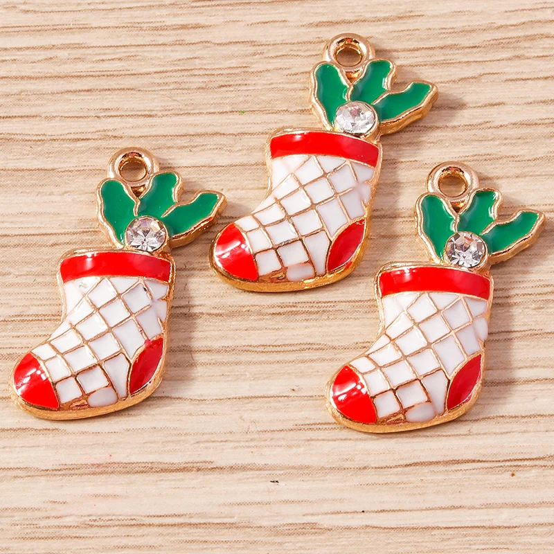 10 Stück 14x23mm Niedliche Emaille-Weihnachtssocken-Anhänger für Schmuckherstellung, Ohrringe, Halsketten, DIY Handgemachtes Bastelzubehör – Detail 3