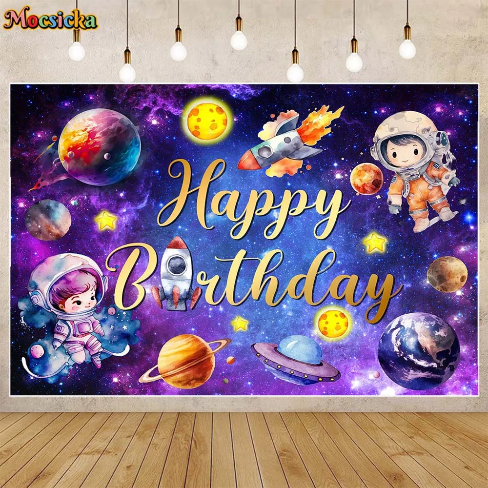 

Mocsicka Astronaut Space Planets Theme Kids Birthday Background Boys 1st Birthday Party Decor Photo Backdrop Banner Custom Props