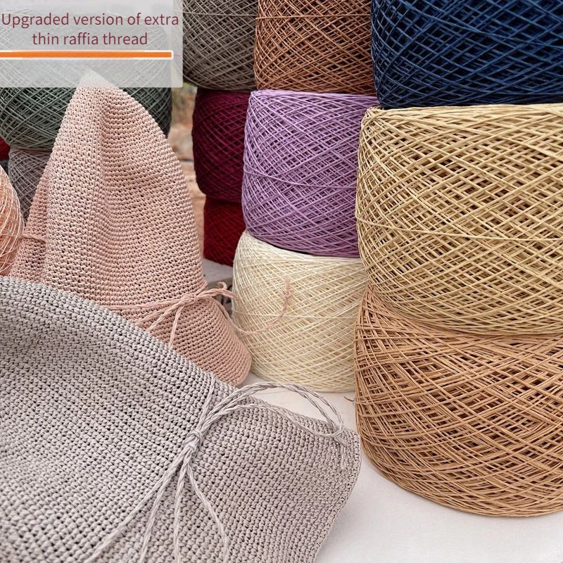 250g/pcs Thin Natural Raffia Yarn for Crochet Bags Straw Hats Handicrafts Diy Wearable Anti-tear Soft Paper Thread Khaki Purple