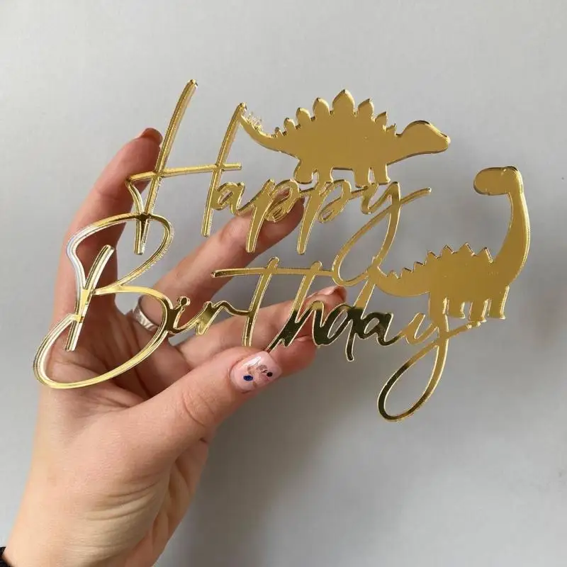 2025 Happy Birthday Cake Toppers Gold Side Acrylic Kids Party Cake Topper Dessert Decoration Baby Shower Gift Baking Supplies