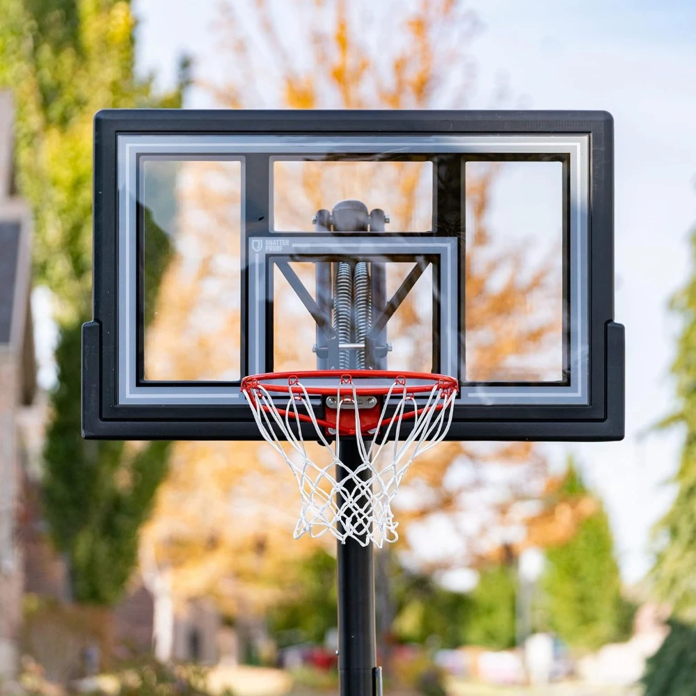 Basketball Stand Height Adjustable In Ground Basketball System 50 Inch Shatterproof Backboard Sports and Entertainment