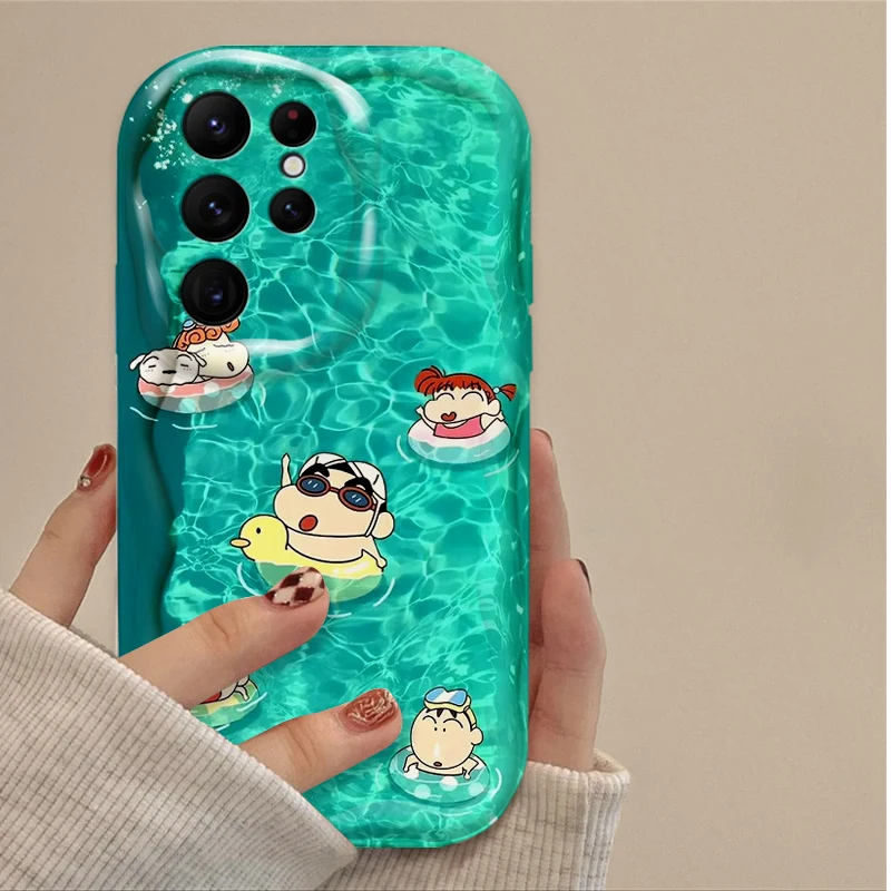 Lovely Swim C-Crayon S-ShinChan Case For Samsung Galaxy S24 Ultra S23 S22 Plus S21 S20 FE A25 A55 A35 A15 A16 A05 A05S A06 Phone