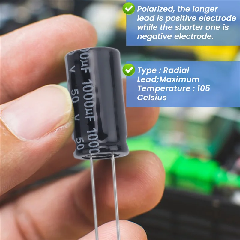20 قطعة 1000 فائق التوهج 50 فولت 13X25 مللي متر الألومنيوم مكثفات كهربائية أسود-BTFL