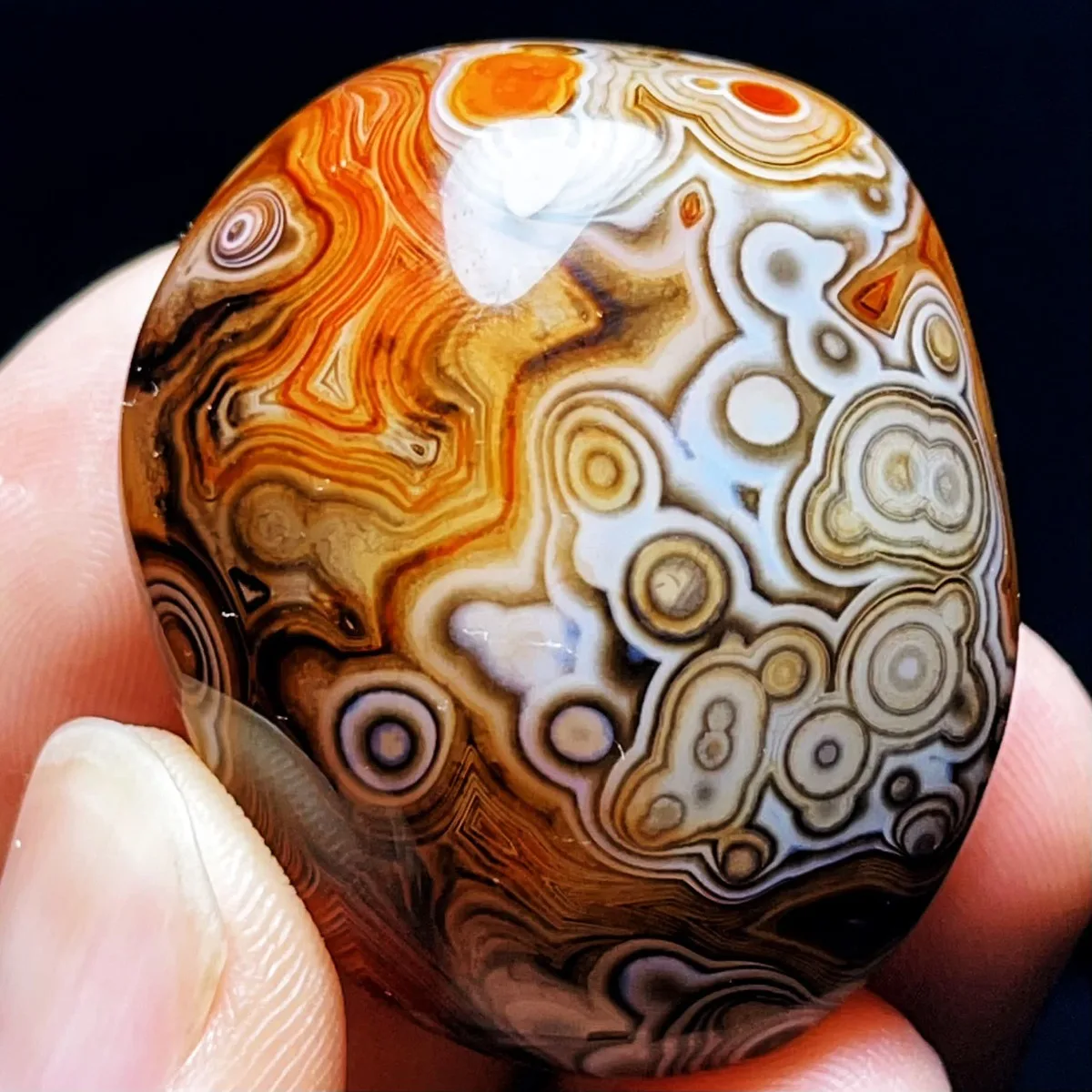 4PC Earth Mined Banded Agate Worry Stone, Colorful Pattern, Tumbled Polished, Birthday Gift, Natural Stone, Crystal Collection