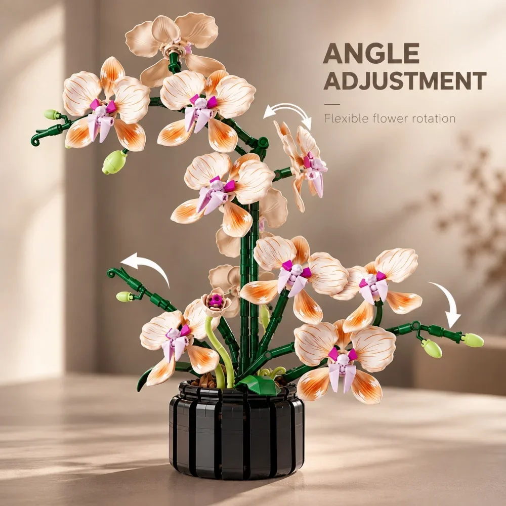 866pcs Butterfly Orchid Flowers Bouquet Blocks, Floral Arrangement Botanical Plant Bonsai Ornament, Creative Holiday Gift