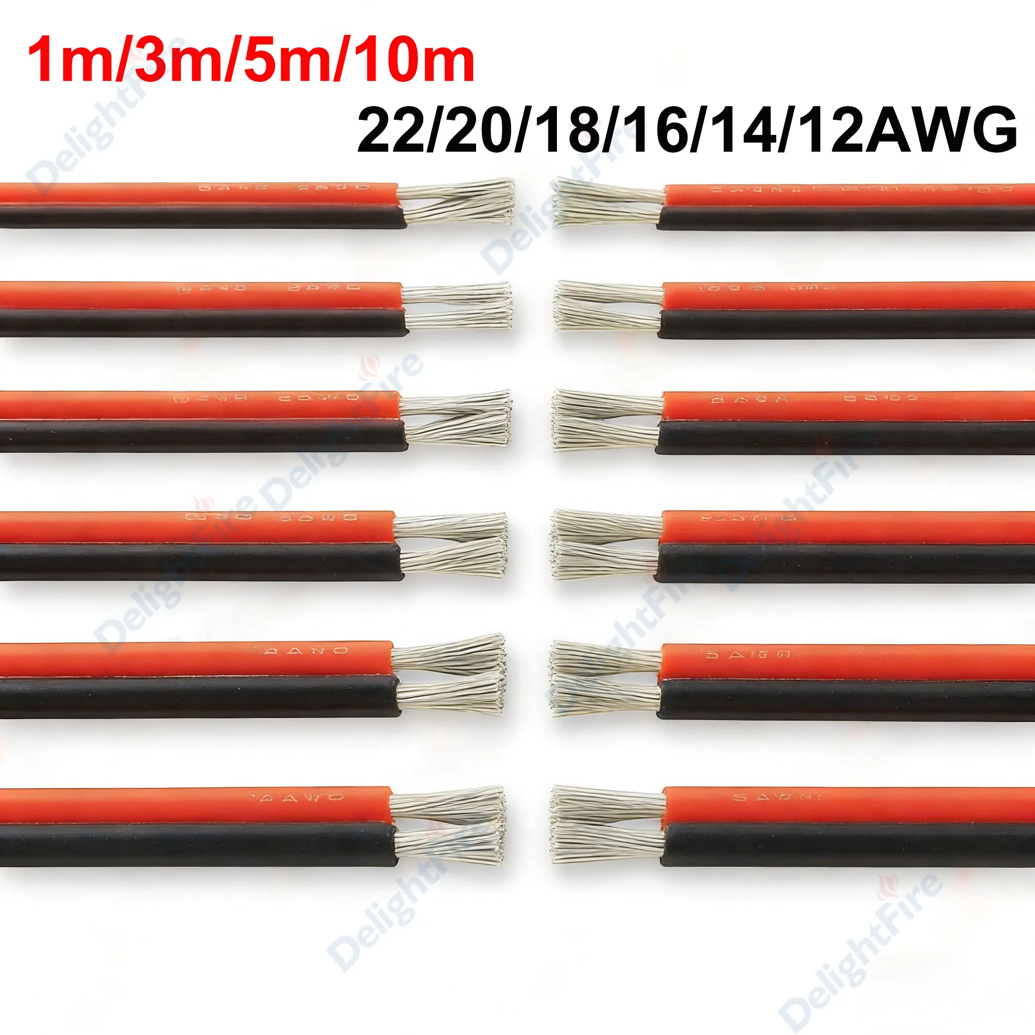 Cavo flessibile rosso nero flessibile in rame stagnato resistente al calore a 2 pin 22/20/18/16/14/12AWG per pannello solare automobilistico per auto