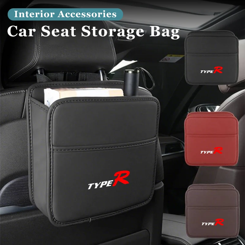 Leather Car Seat Back Storage Bag Hanging Pocket Accessories For Honda Type R Mugen Power Civic 4d 10th Gen 8th CRV City Accord view 3