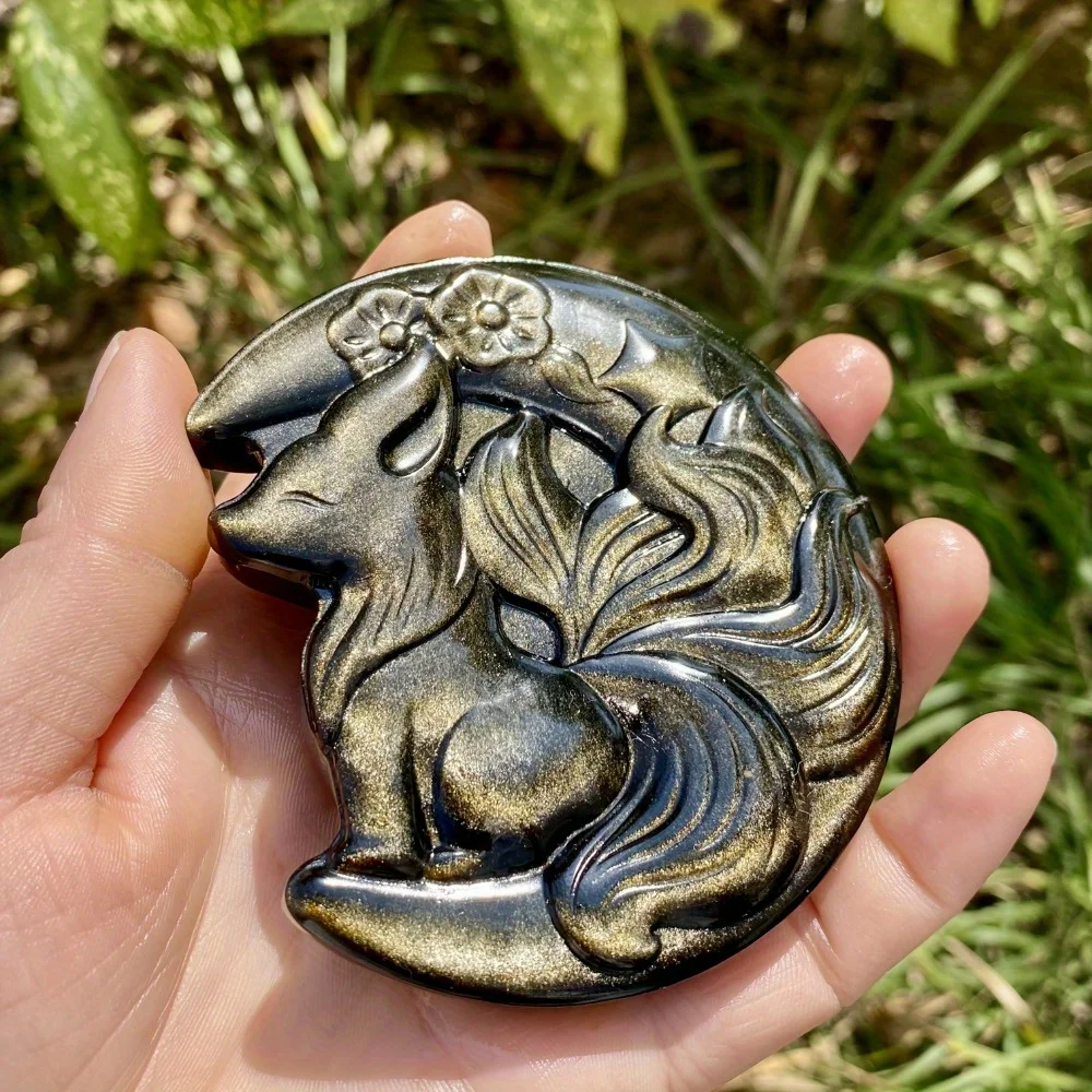 Natural Stone Nine Tailed Fox Carving Hand Carved Crystal Fox Animal Figurine Moon Fox Valentine's Day Gift for Her