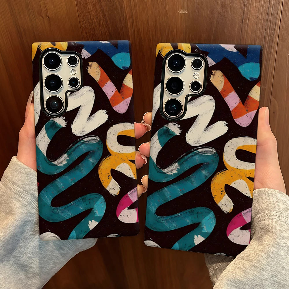 حافظة هاتف بنمط فرشاة ملونة لهاتف سامسونج جالاكسي S25 Ultra S24 S23 Ultra Plus غطاء خلفي لامع بطبقة مزدوجة #6