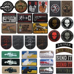 Sniper Embroidered Patches One Shot One Kill Patch Airsoft Send it Zombie PVC Rubber Skull Patches For Clothing Backpack