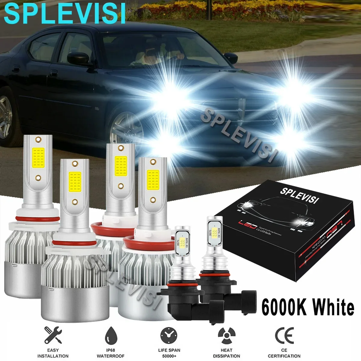 

9005 H11 LED Headlight High Low /Fog Light Bulbs 6000K Bright White 12v Set For Ford Escape 2013 2014 2015 2016