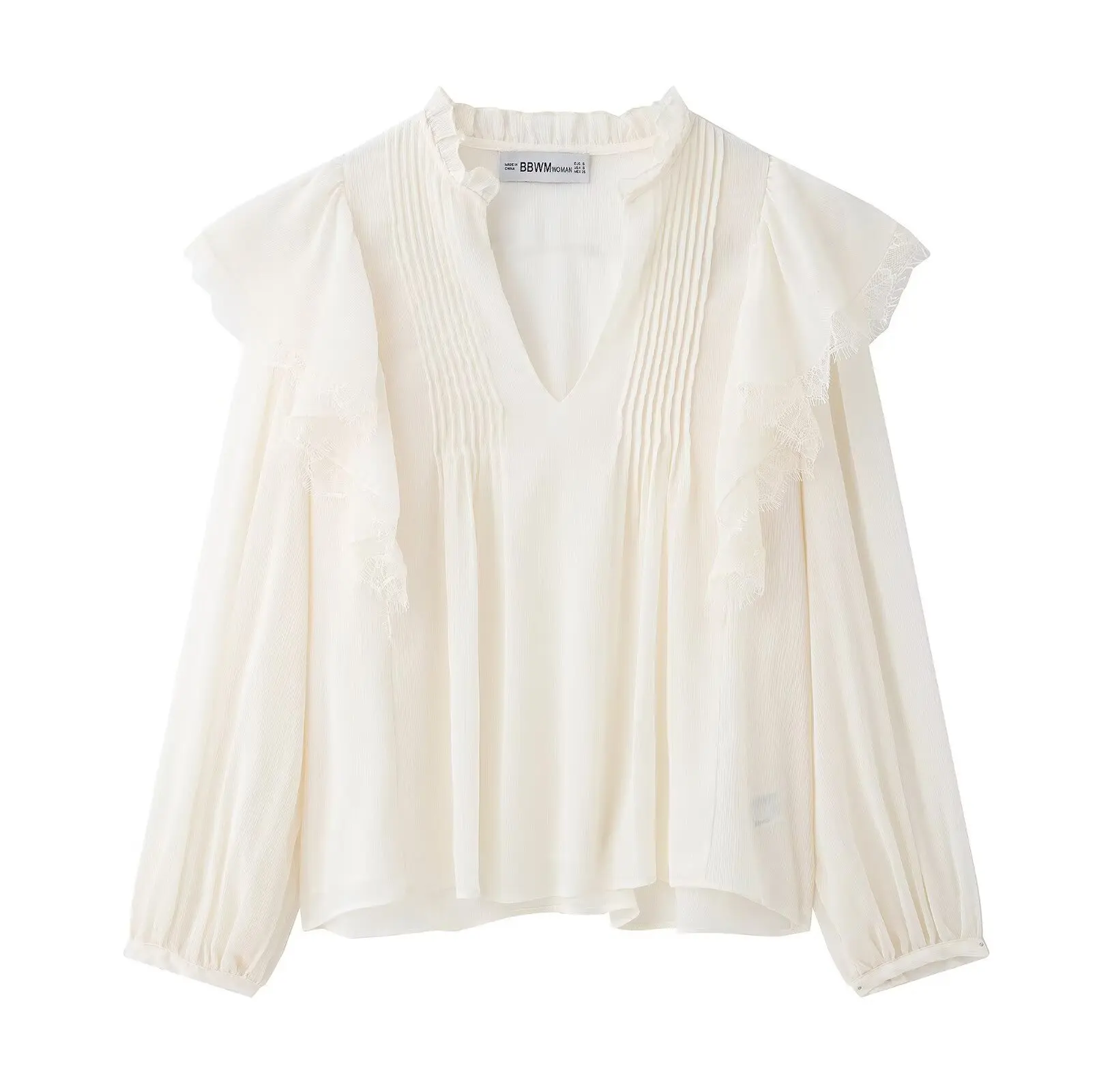 

2025 Autumn Ruffled Elegant Blouses Women's Long Sleeve Cropped V Neck Shirts Fashion Casual Cute Short Tops For Female